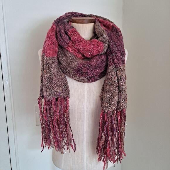 H&M Brown Multicolor Chunky Knitted Rectangular Scarf w Metalic strings 22"X92" - Picture 5 of 6